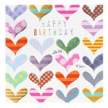 Rainbow Drops ‘Patterned Pink Hearts’ Birthday Card
