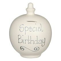 ‘Special Birthday’ Silver on Cream Money Pot