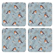 ‘Robin & Eucalyptus’ Blue Set of 4 Coasters