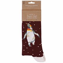 ‘Christmas King’ Burgundy Penguin Men's Bamboo Christmas Socks