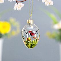 ‘Ladybird & Flowers’ Painted Glass Easter Egg Hanging Decoration