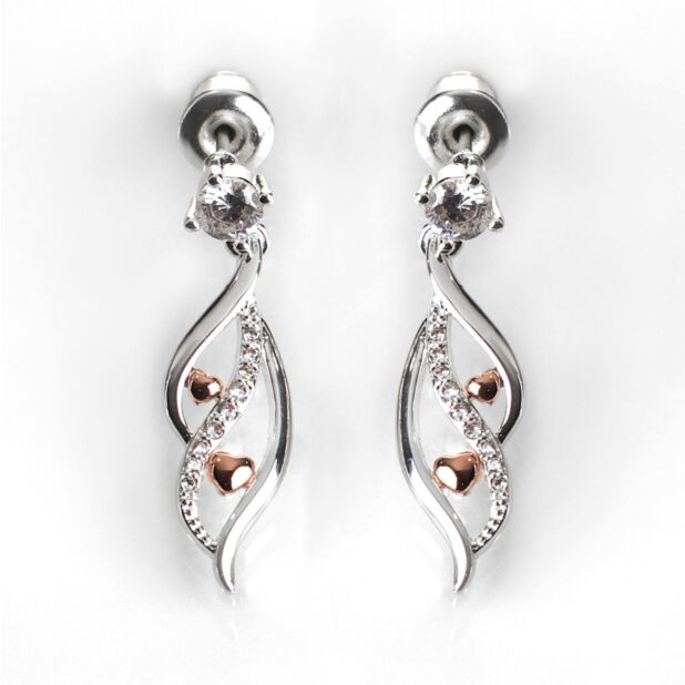 Two tone heart earrings sale