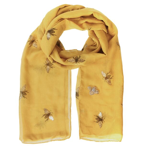 Equilibrium Busy Bee Mustard Scarf and Brooch Boxed Set | Temptation Gifts