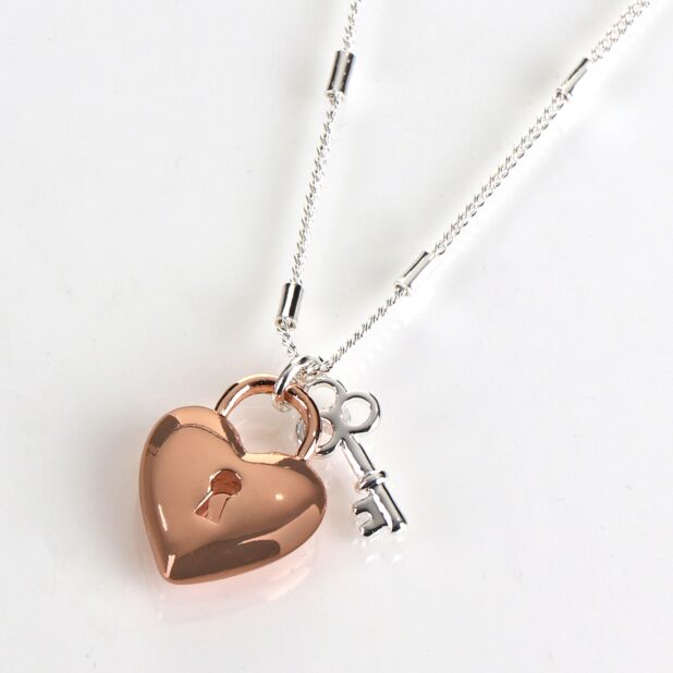 18ct Rose Gold & Diamond Heart Padlock & Key Necklace | Buy Online | Free  Insured UK Delivery