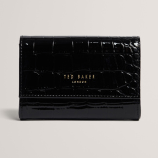 VALLIAA Black Patent Croc Fold-Over Purse