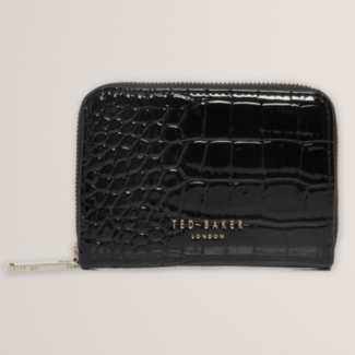 VARLEE Black Croc Effect Zip Around Wallet