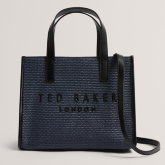 PAOLINA Navy Faux Raffia Small Icon Bag