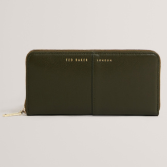 AMINNE Dark Green Leather Large Zip Around Purse