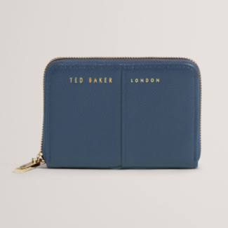 AMMISA Blue Small Leather Zip Around Purse