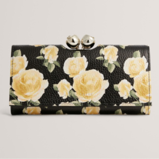 ALBAZ Black Floral Printed Large Bobble Leather Purse
