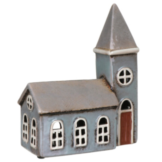 Large Grey Church Tealight Holder