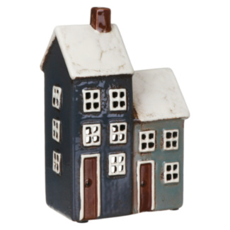 Grey & Navy Two House Tealight Holder