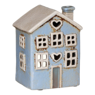 Small Light Blue Heart House Tealight Holder