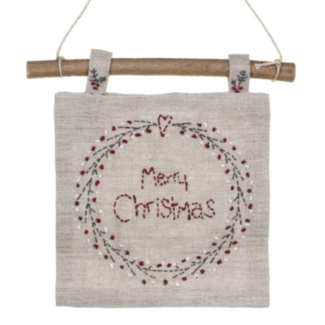 Christmas Wreath Hand Embroidered Hanging Picture