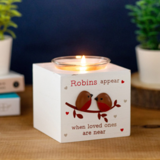 Robins Appear Wooden Tealight Holder