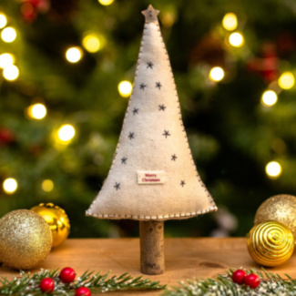 Large Embroidered Cream Felt Tree with Star Decoration