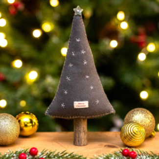 Large Embroidered Grey Felt Tree with Star Decoration 