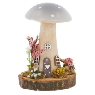 Spring Folk Art Grey Medium Mushroom Cottage