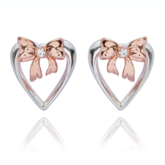 Eternal Bow Two Tone Bow Heart Stud Earrings