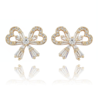 Eternal Bow Baguette Bow Gold Plated Stud Earrings