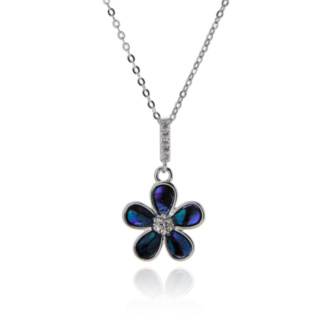 Paua Shell Pretty Flower Silver Plated Necklace