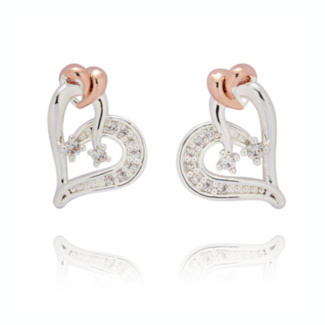 Polished Two Tone Entwined Heart Stud Earrings