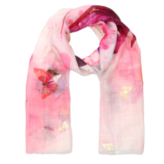 Many Butterflies Purple & Orange Foiled Scarf