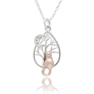 Furry Companions Moon Gazing Cat Two Tone Necklace