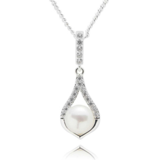 Freshwater Pearl Modern Teardrop Silver Plated Necklace