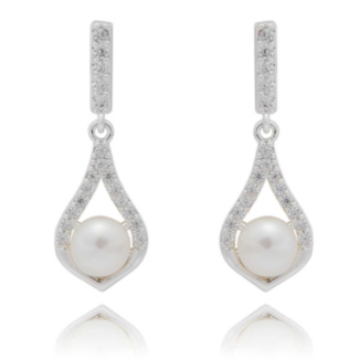 Freshwater Pearl Modern Teardrop Silver Plated Earrings