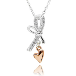 Eternal Bow Hanging Heart Two Tone Necklace
