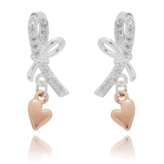 Eternal Bow Hanging Heart Two Tone Earrings