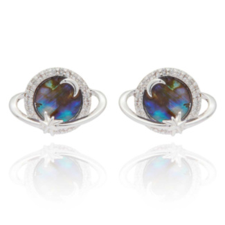 Paua Shell Planet Silver Plated Earrings