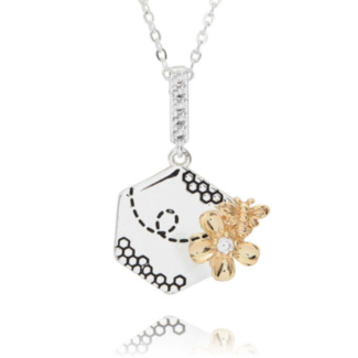 Honey Bee Honey Comb Two Tone Necklace