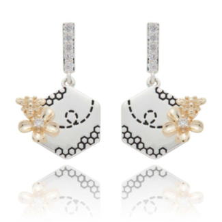 Honey Bee Honey Comb Two Tone Earrings
