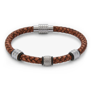 Men’s 3 Ring Vintage Tan Plaited Leather Bracelet
