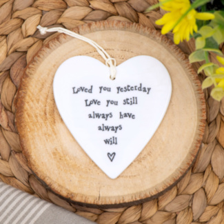 ‘Loved You Yesterday’ Hanging Porcelain Round Heart