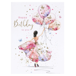 Girl With Balloons Decoupage Birthday Card