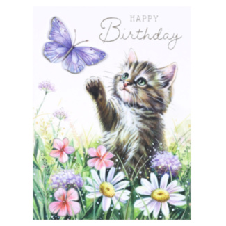 Kitten With Butterfly Decoupage Birthday Card