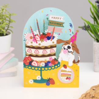 Birthday Cake & Dog Paper Cut Art Birthday Card