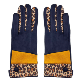 Navy Leopard Animal Print Gloves