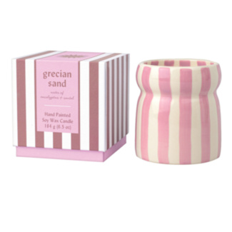 Cabana 184g ‘Grecian Sand’ Lavender Striped Ceramic Candle