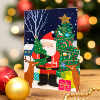 Paper Cut Art Merry Santa Christmas Card