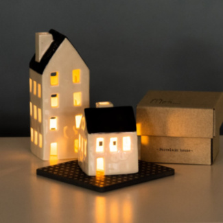 Boxed Small Porcelain House Tealight Cover