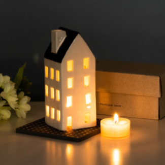Boxed Large Porcelain House Tealight Cover