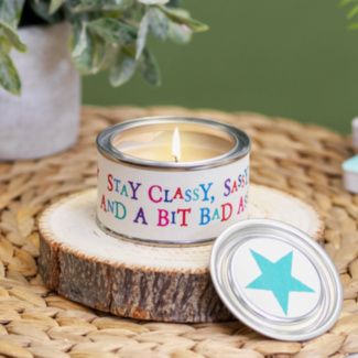 ‘Stay Classy, Sassy & A Bit Bad Assy’ Wobbly Word Candle