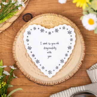 ‘Grow Old Disgracefully’ Heart Scallop Coaster