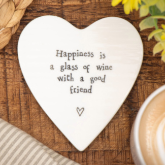 ‘Happiness is a Glass of Wine’ Heart Shaped Coaster