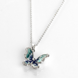 Hand Painted Elegant Blue Butterfly Necklace