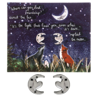 ‘Friendship’ Heart and Moon Silver Plated Earrings 